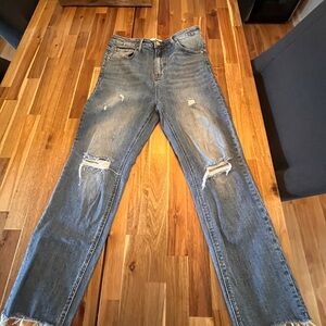 Risen brand Classic Blue Straight Leg Jeans with Distressed Details worn once